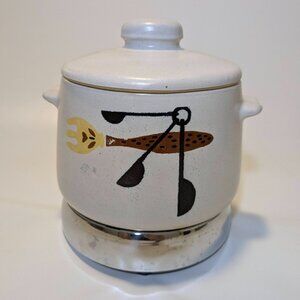 Vintage West Bend USA Stoneware Baked Bean Crock with Lid and Warmer